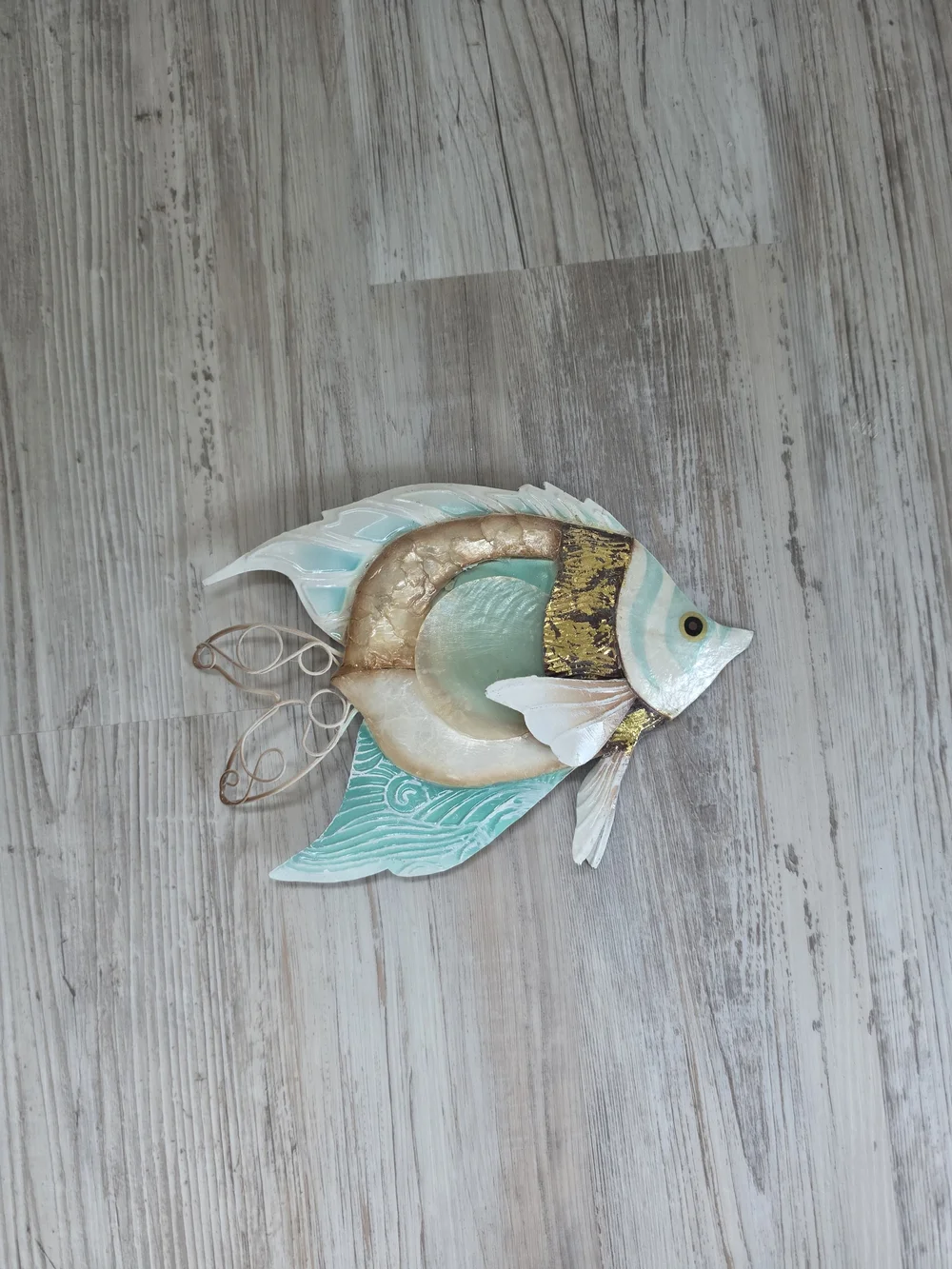 Decorative Aqua and Gold Fish Wall Accent